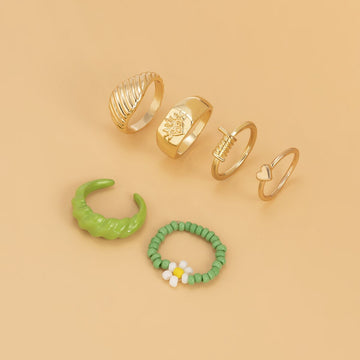 5pcs/set Punk Simple Geometric Beaded Metal Heart Rings Set for Women Girls 2022 Fashion Party Jewelry Vintage Rings anillos daiiibabyyy